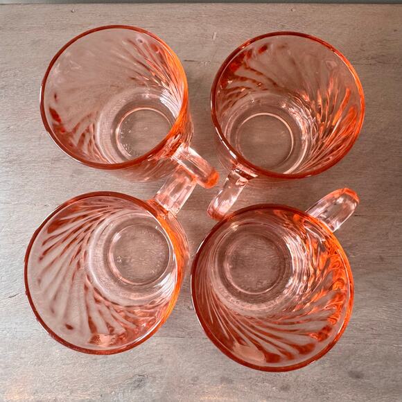 Vintage Rosaline Arcoroc Pink Swirl Glass Coffee Cup France Set of 4 8 ounces - Picture 8 of 8
